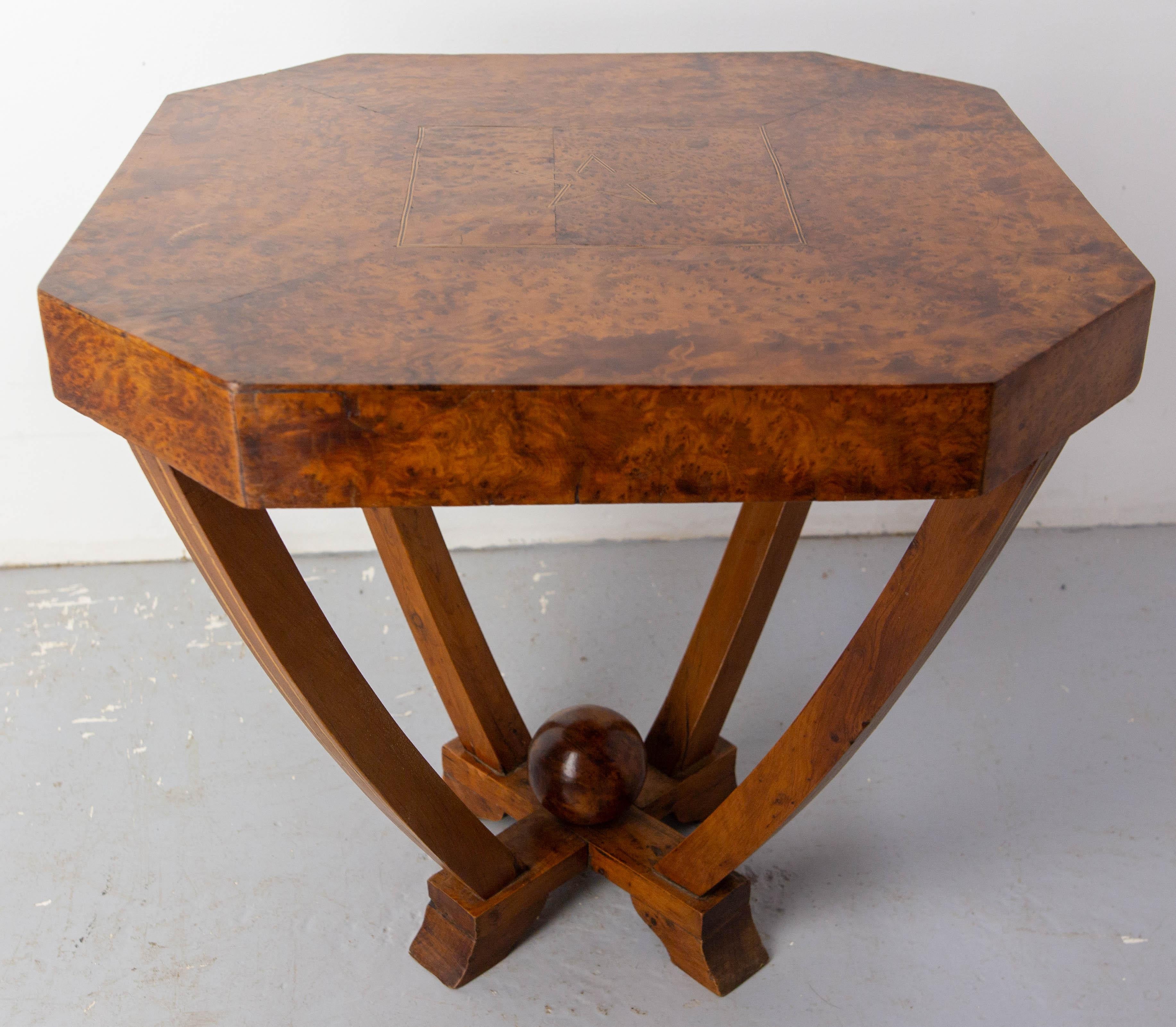 Wood Art Deco Moroccan Table Inlaid Moorish Burl Thuya Side or Centre Table For Sale