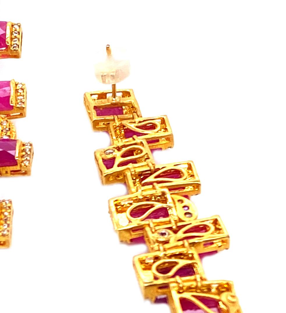Art Deco Style Mosaic 16.34 Carat Ruby Long Drop Coomi Earrings In New Condition For Sale In Secaucus, NJ