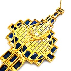 Art Deco Style Mosaic 20 Karat Yellow Gold Blue Sapphire Drop Coomi Earrings