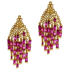 Art Deco Style Mosaic 31.36 carat Ruby Coomi Tassel Chandelier Earrings