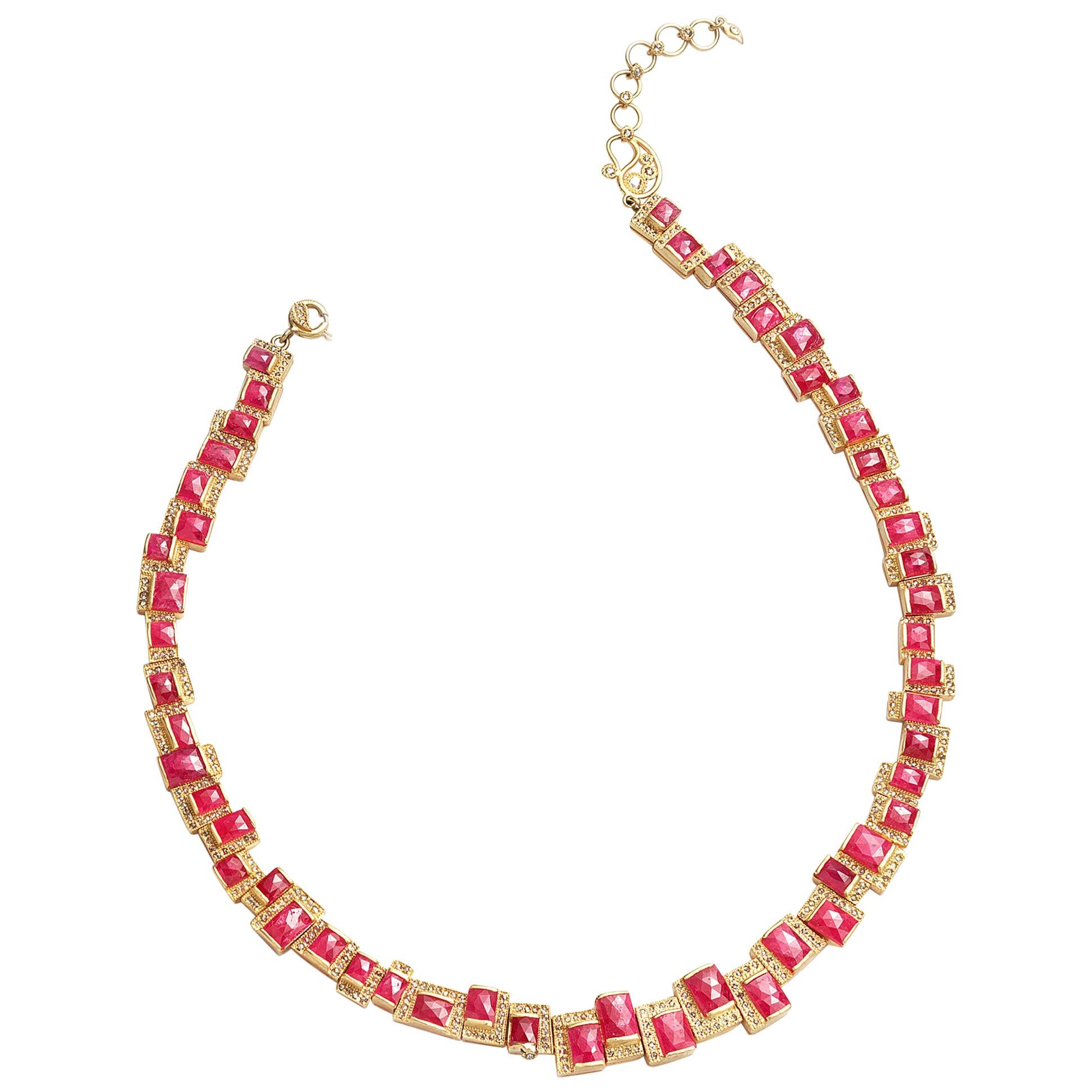 Art Deco Style Mosaic 51.55 Carat Ruby Checkers Coomi Necklace