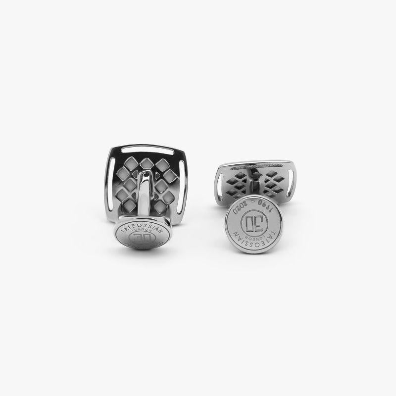 Art Deco Mosaic Cufflinks with Mother of Pearl and Onyx in Sterling Silver In New Condition For Sale In Fulham business exchange, London