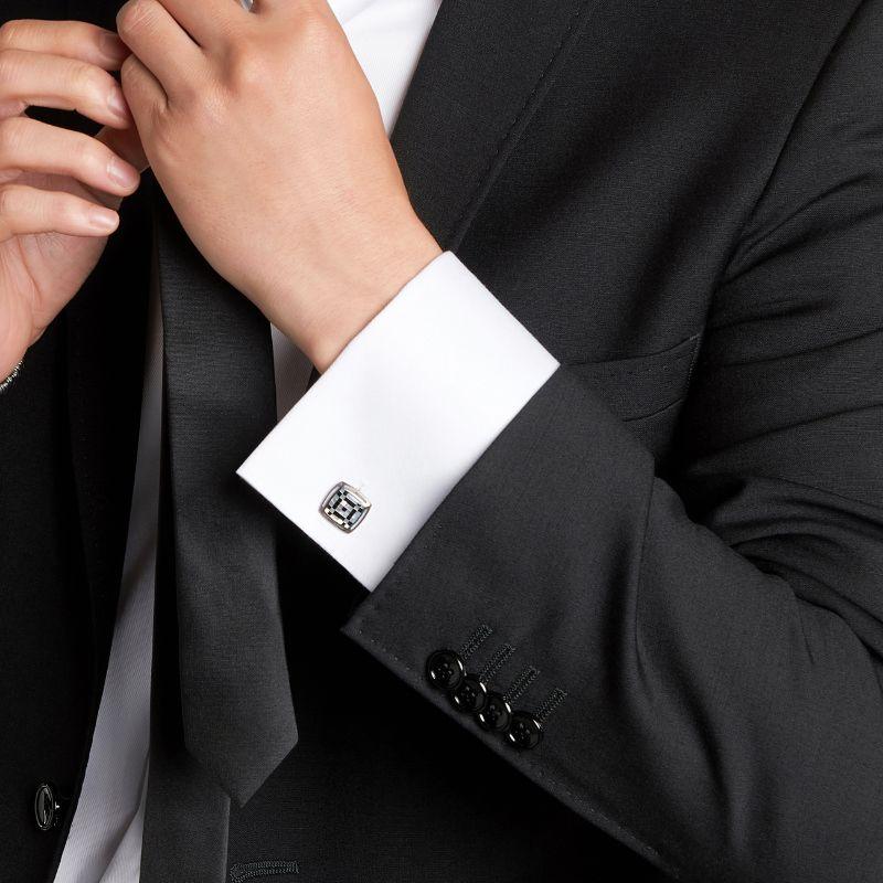 Men's Art Deco Mosaic Cufflinks with Mother of Pearl and Onyx in Sterling Silver For Sale