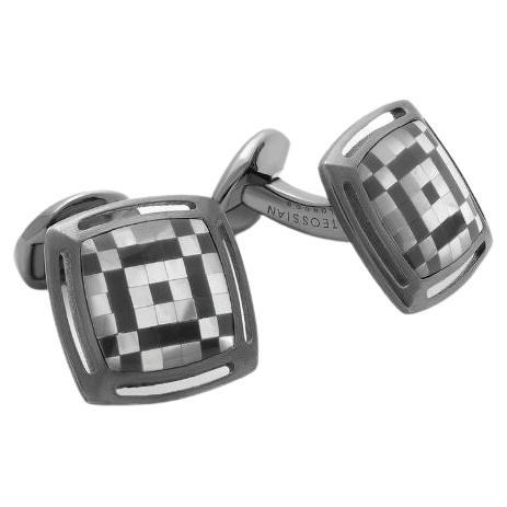 925 Sterling Silver Pink Shell Chequered Cufflinks 