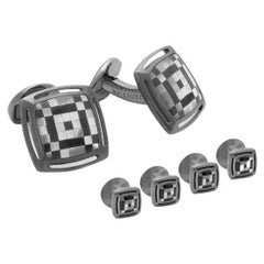Art Deco Mosaic Stud Set with Mother of Pearl and Onyx in Sterling Silver