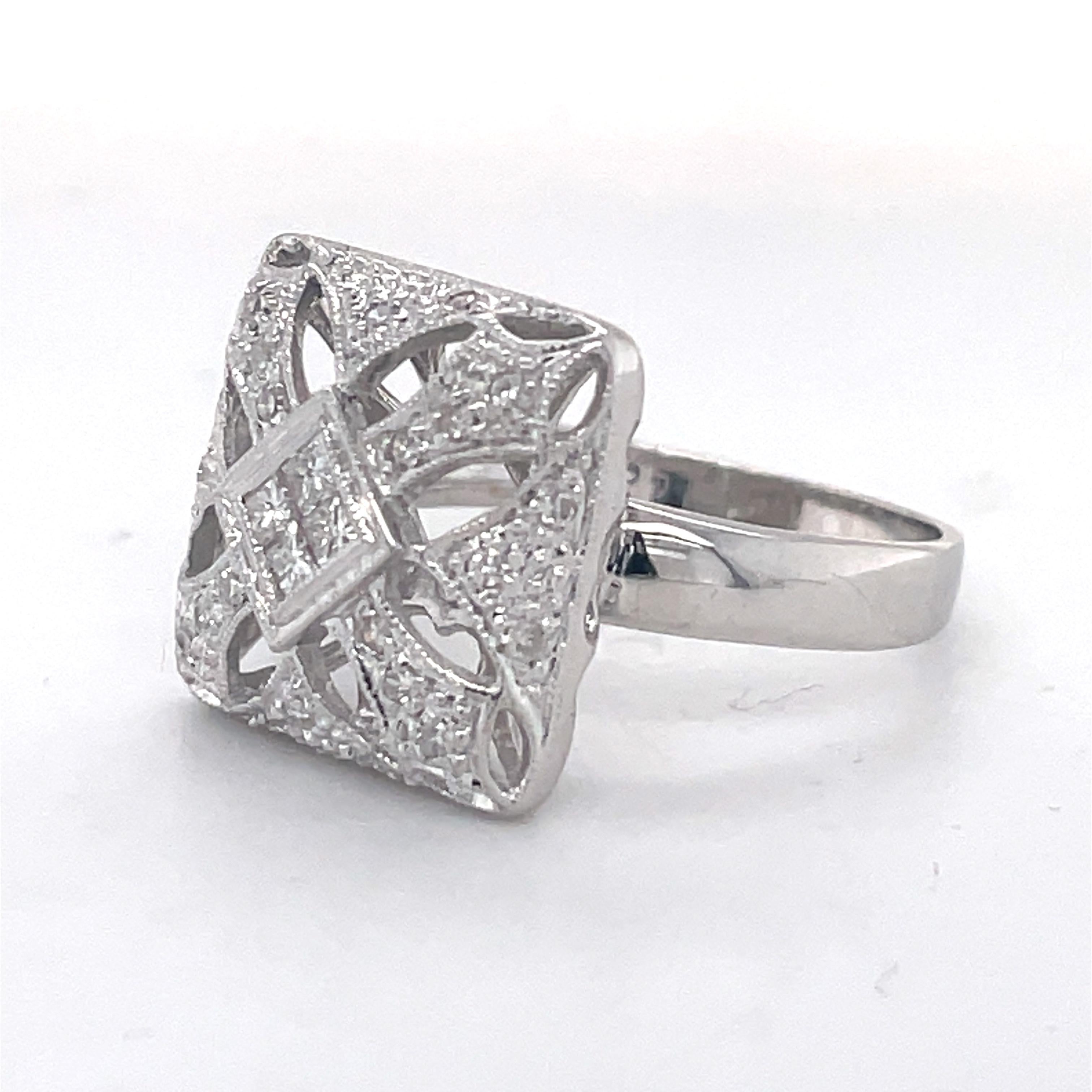Art Deco Mosaic Style Cocktail Ring - 14K White Gold, 0.78ct Netural Diaonds For Sale 6