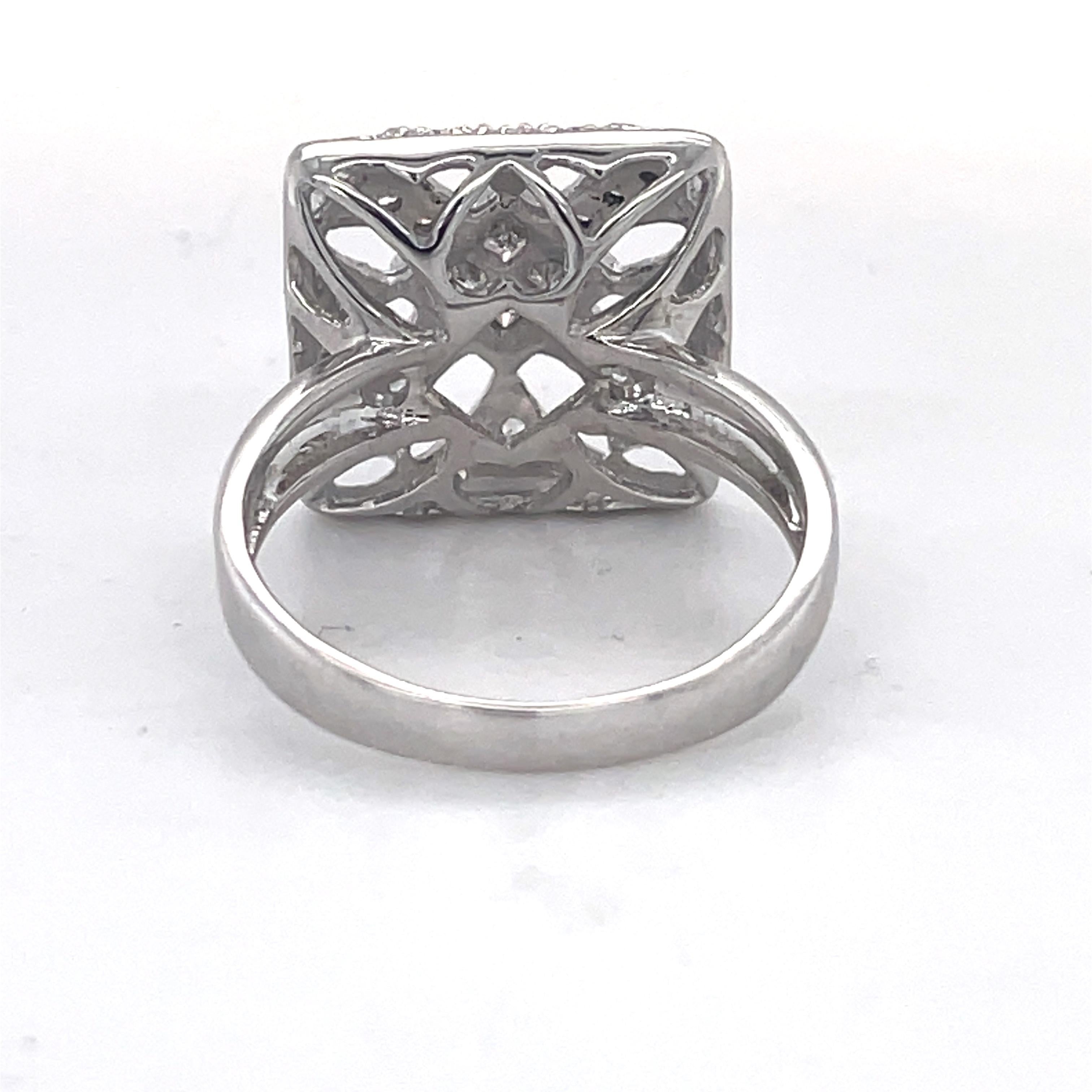 Art Deco Mosaic Style Cocktail Ring - 14K White Gold, 0.78ct Netural Diaonds For Sale 8