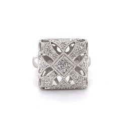 Art Deco Mosaic Style Cocktail Ring - 14K White Gold, 0.78ct Netural Diaonds