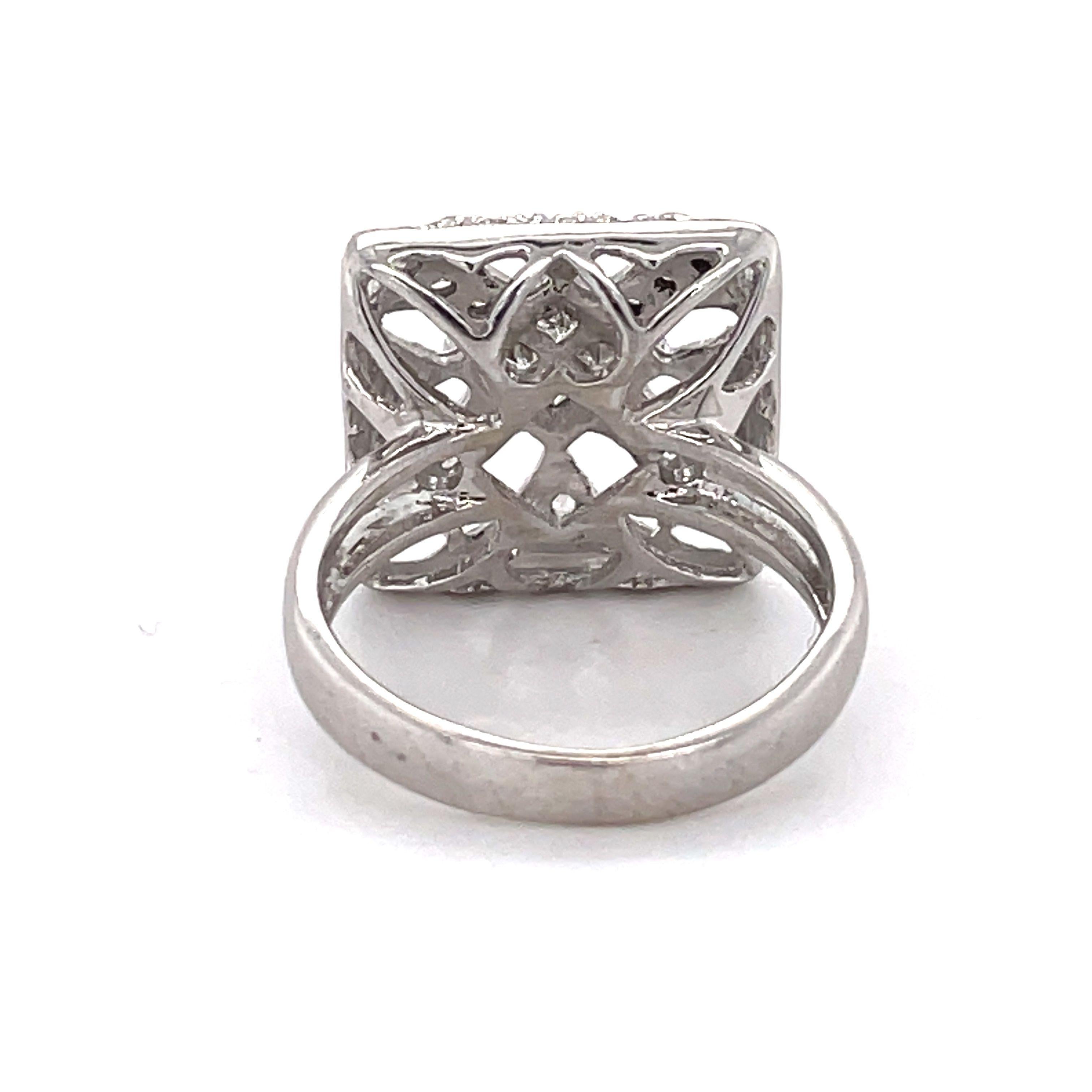 Art Deco Mosaic Style Cocktail Ring - 14K White Gold, 0.78ct Netural Diaonds For Sale 1
