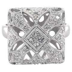 Vintage Art Deco Mosaic Style Cocktail Ring - 14K White Gold, 0.78ct Netural Diaonds