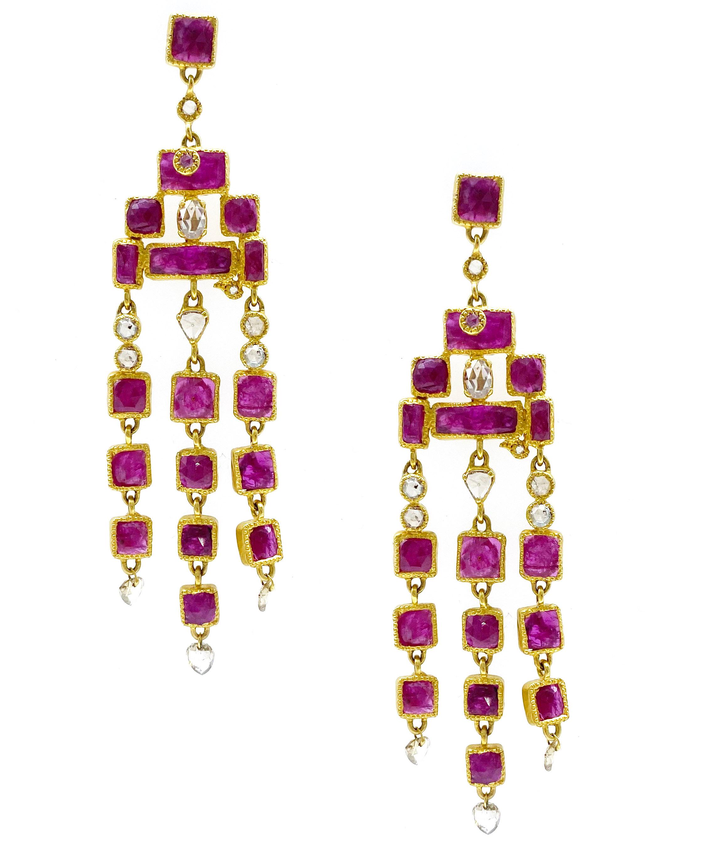 Spectacular Coomi Waterfall Drop Earrings crafted in 20K yellow gold showcasing Ruby at 16.68cts, and Diamond 1.83cts brought to you from the luminosity collection that consists of bold design and reflects light from within. Please contact us for