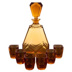 Art Deco Moser Decanter with 6 Glasses, 1950s