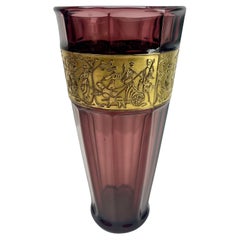 Vaso in vetro Art Deco Moser & Söhne Carlsbad con pannello tagliato a rilievo