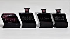 Art Deco Moser Style Interlocking Amethyst Crystal Perfume Bottles and Jar Set