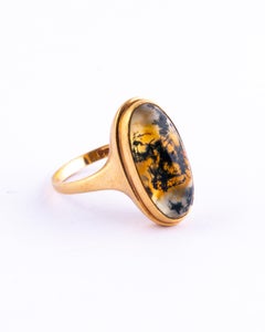 Vintage Moss Agate and 9 Carat Gold Ring