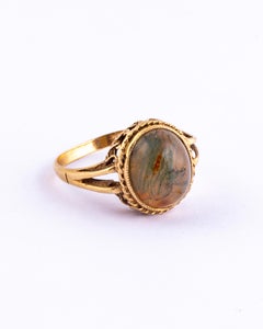 Art Deco Moss Agate and 9 Carat Gold Ring
