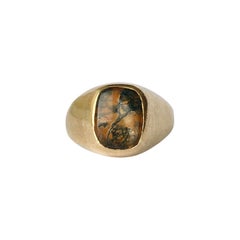 Antique Art Deco Moss Agate and 9 Carat Gold Ring