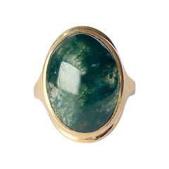 Antique Art Deco Moss Agate and 9 Carat Gold Ring