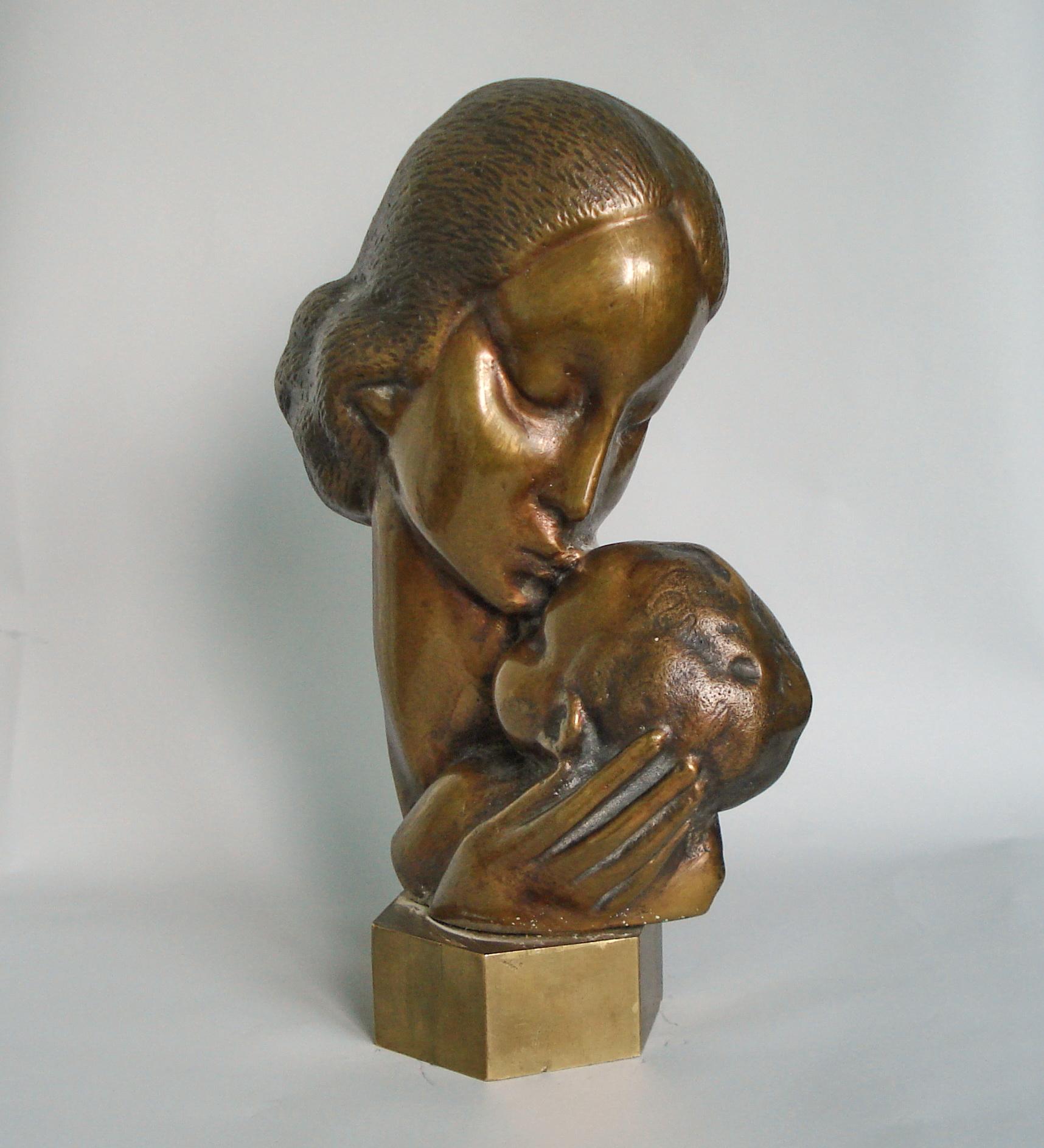 Mid-20th Century Art Deco Mother and Child Sculpture