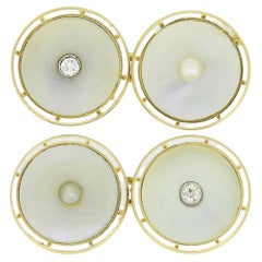 Boutons de manchette Art déco en nacre, diamants et émail blanc