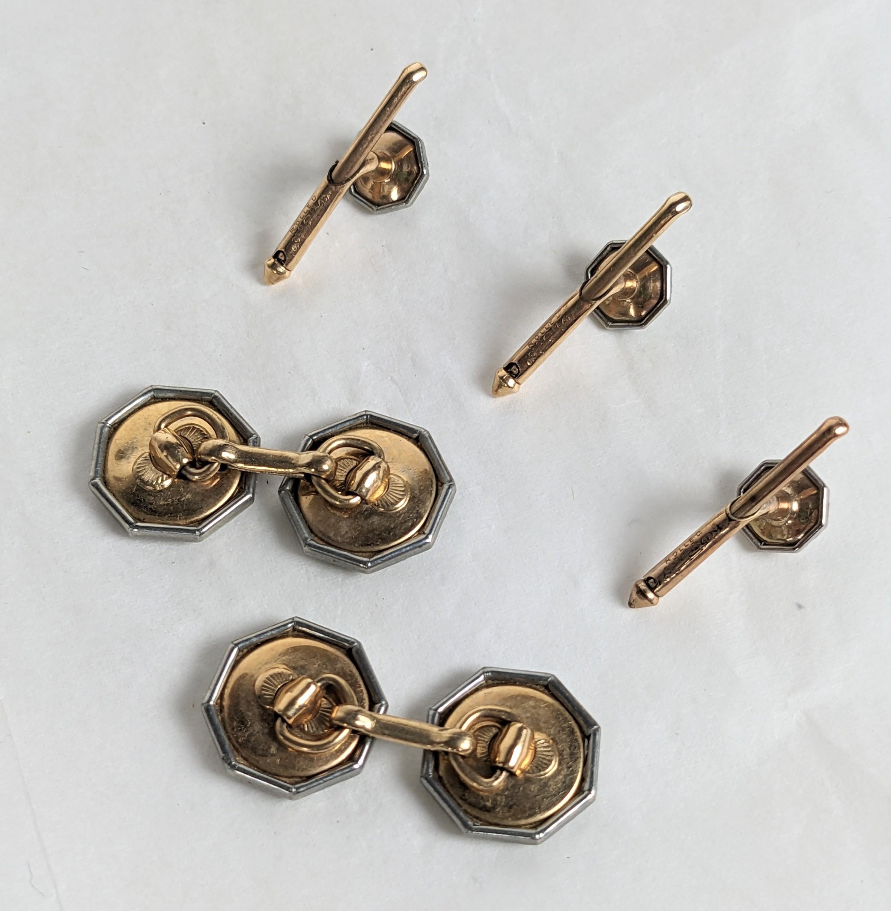 Cabochon Art Deco Mother of Pearl Stud Set in Box For Sale