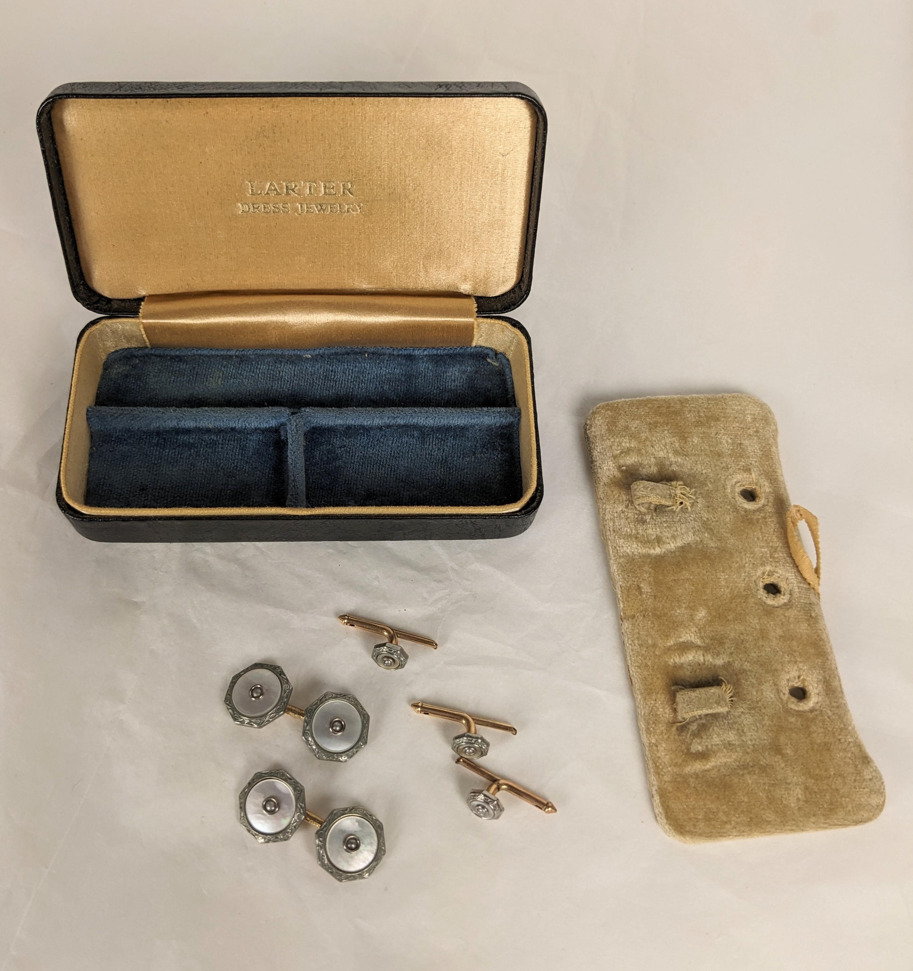 Art Deco Mother of Pearl Stud Set in Box For Sale 1