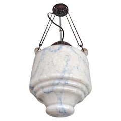 Antique Art Deco Mottled Murano Glass Lantern in White and Blue Glass, Italy, 1920s