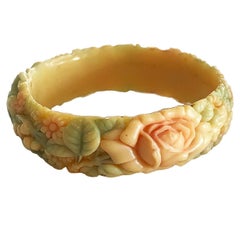 Art Deco Moulded Celluloid floral bangle bracelet