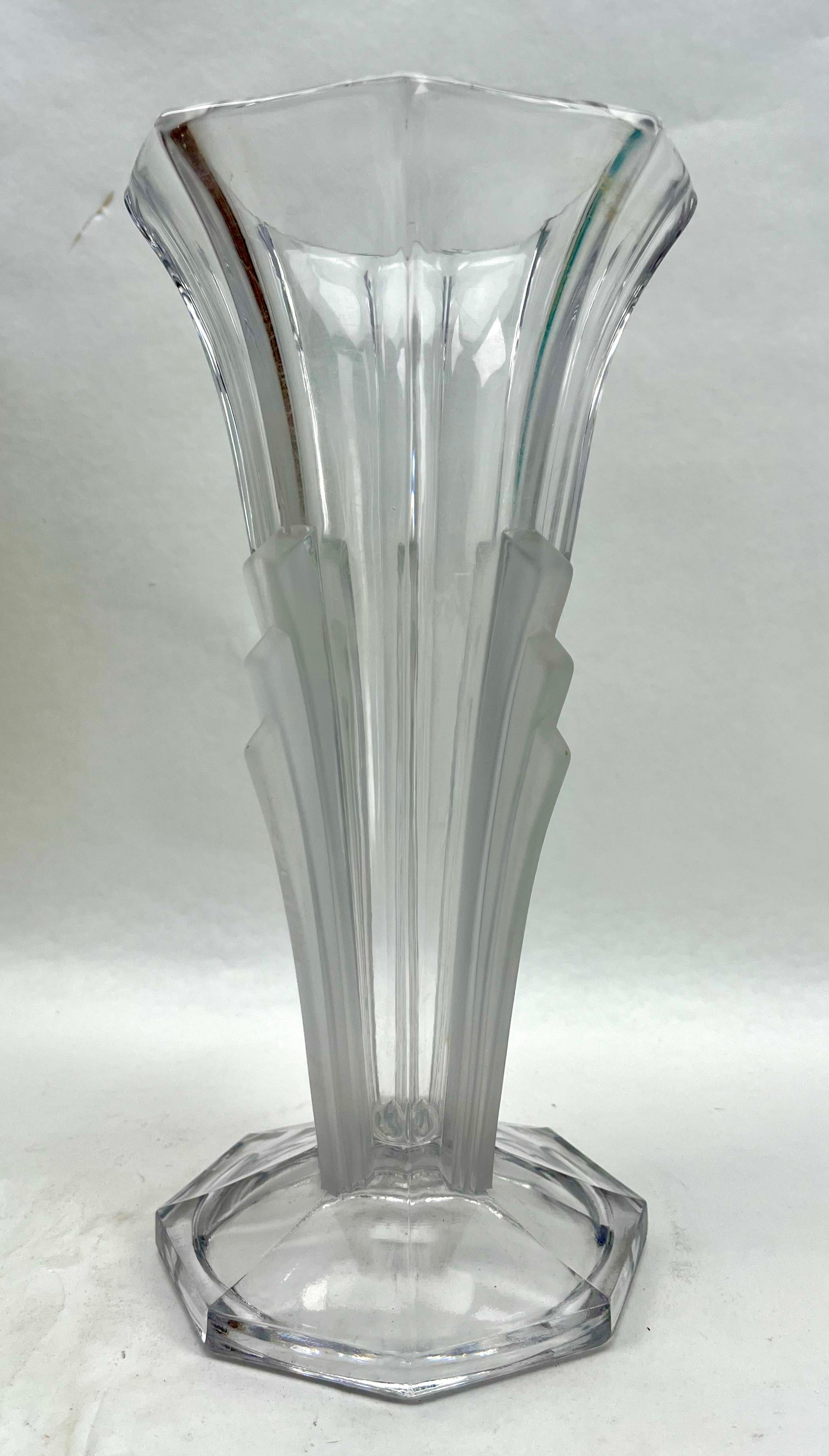 Art Glass Art Deco Moulded glass vase, Czechoslovakia 1930s For Sale