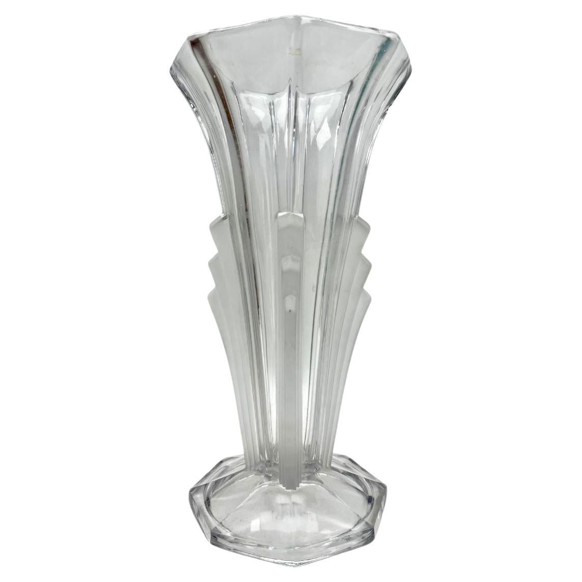 Art Deco Moulded glass vase, Czechoslovakia 1930s For Sale
