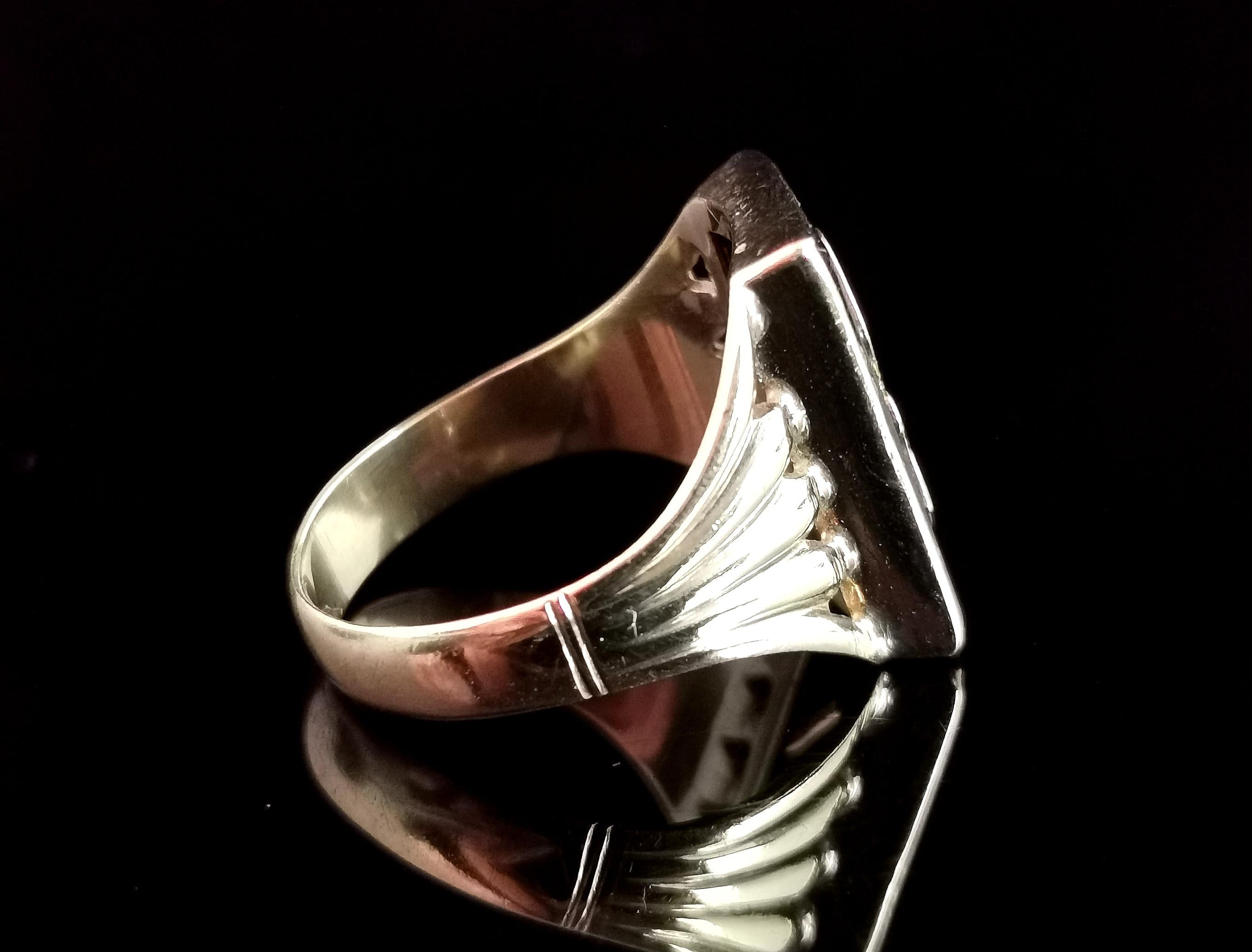 Art-Déco- Trauerring, S-Initial, 9k Gelbgold und Onyx (Art déco)