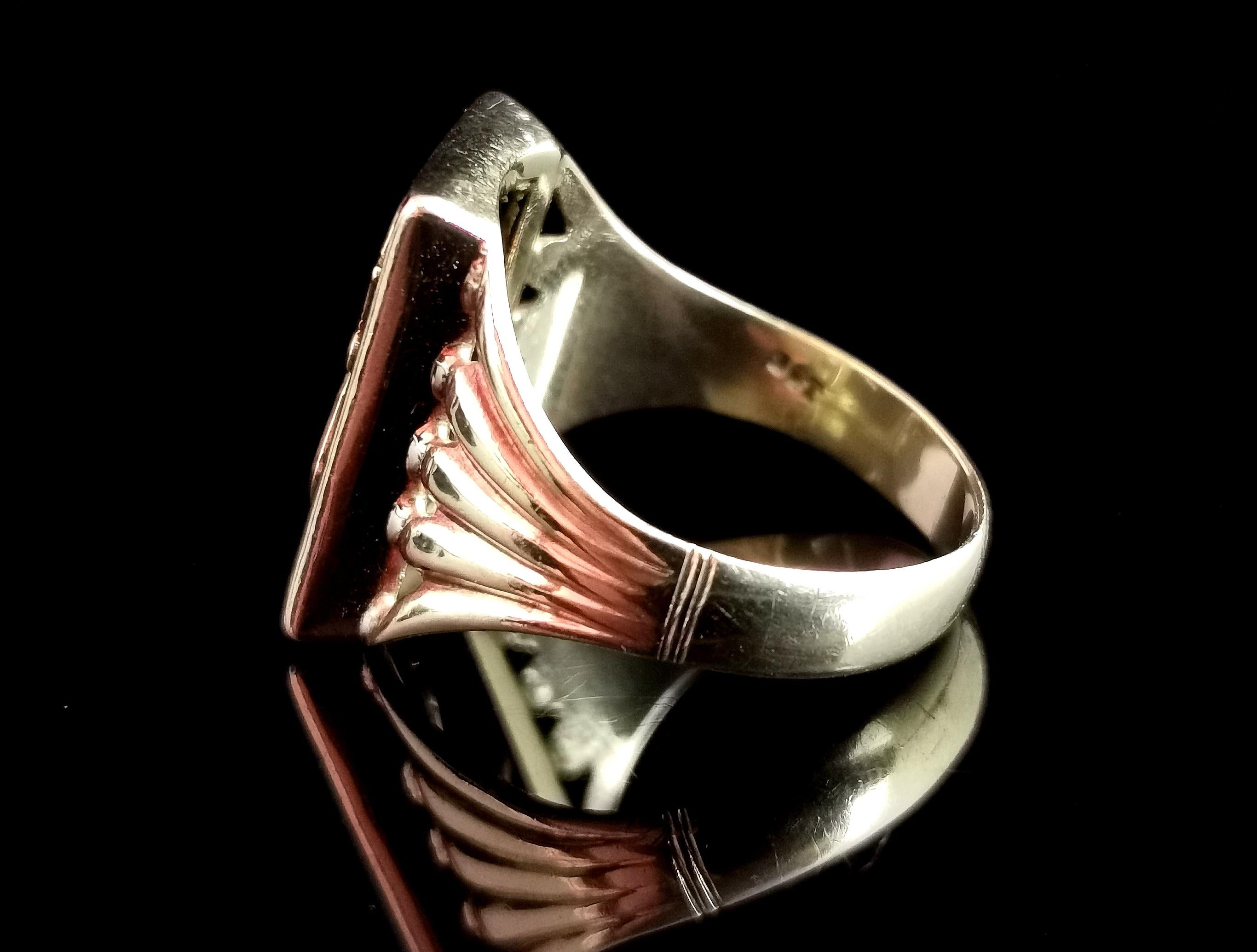Art-Déco- Trauerring, S-Initial, 9k Gelbgold und Onyx für Damen oder Herren