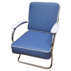 Retro Art Deco Mucke-Melder Tubular Steel Lounge Chair Newly Upholstered in Leather