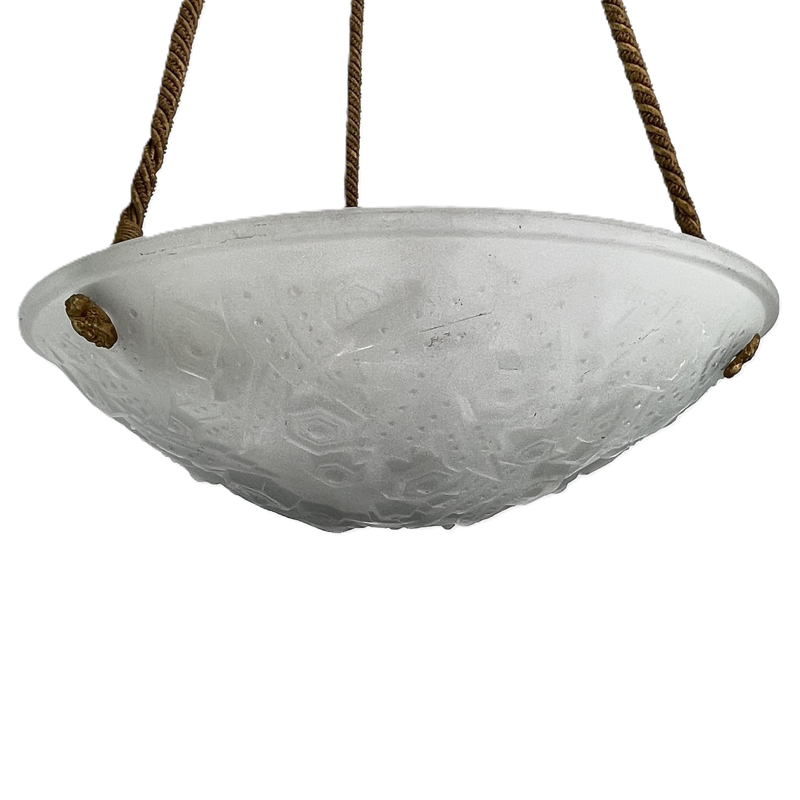 French Art Deco Muller Fréres Lunéville ceiling lamp glass bowl, 1930s For Sale
