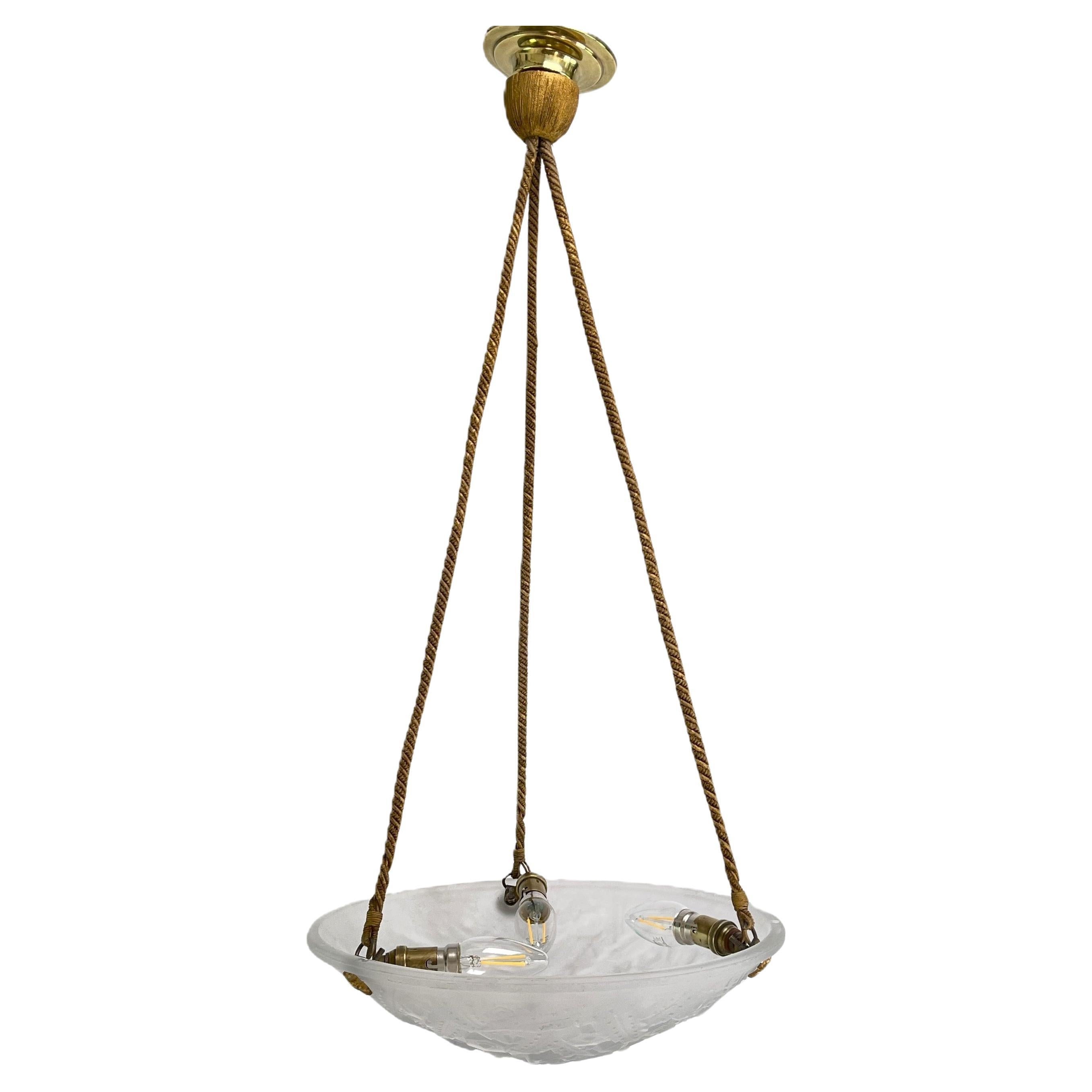Art Deco Muller Fréres Lunéville ceiling lamp glass bowl, 1930s For Sale
