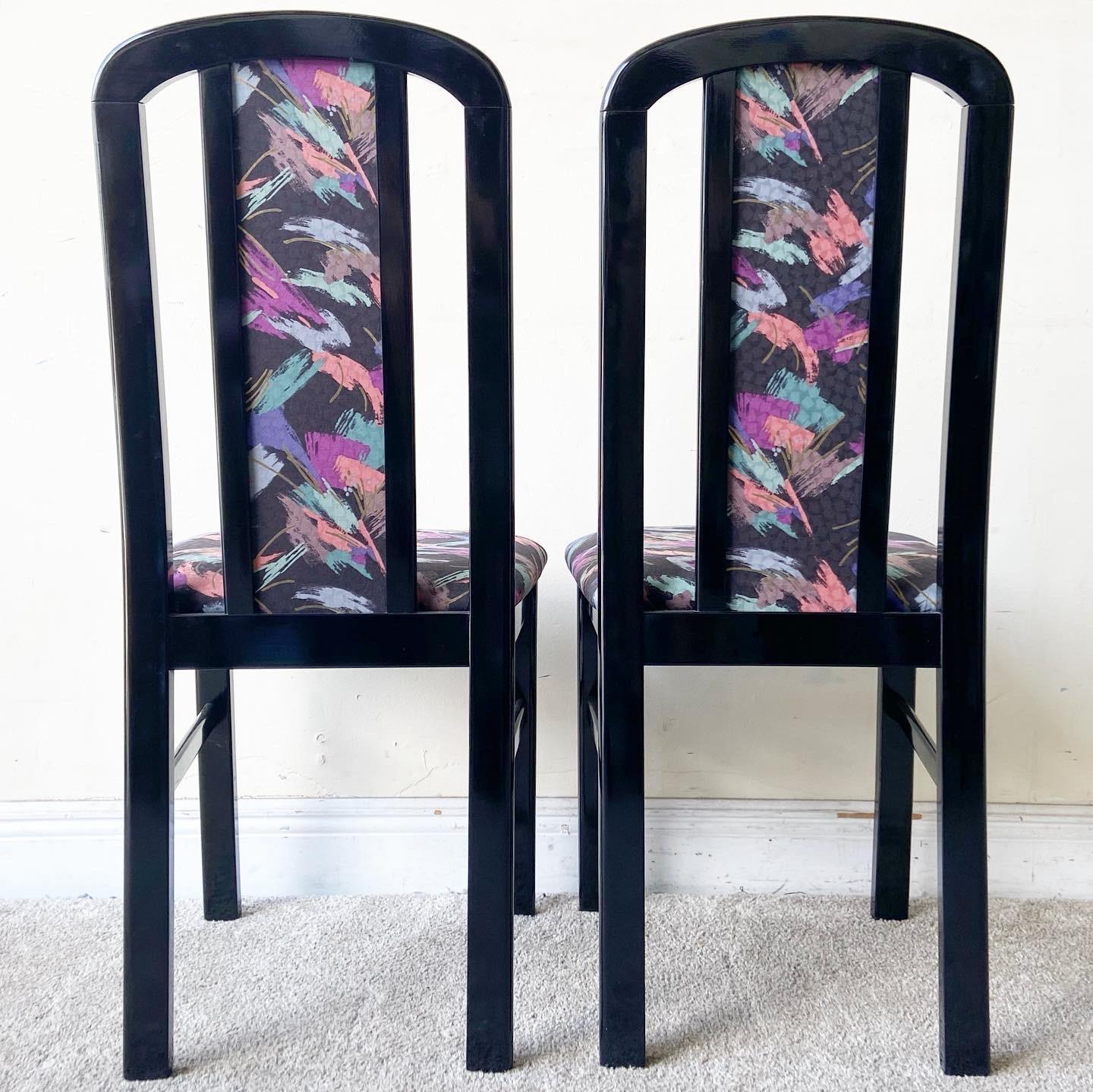 Italian Art Deco Multi Color Fabric Dining Chairs, Set of 6