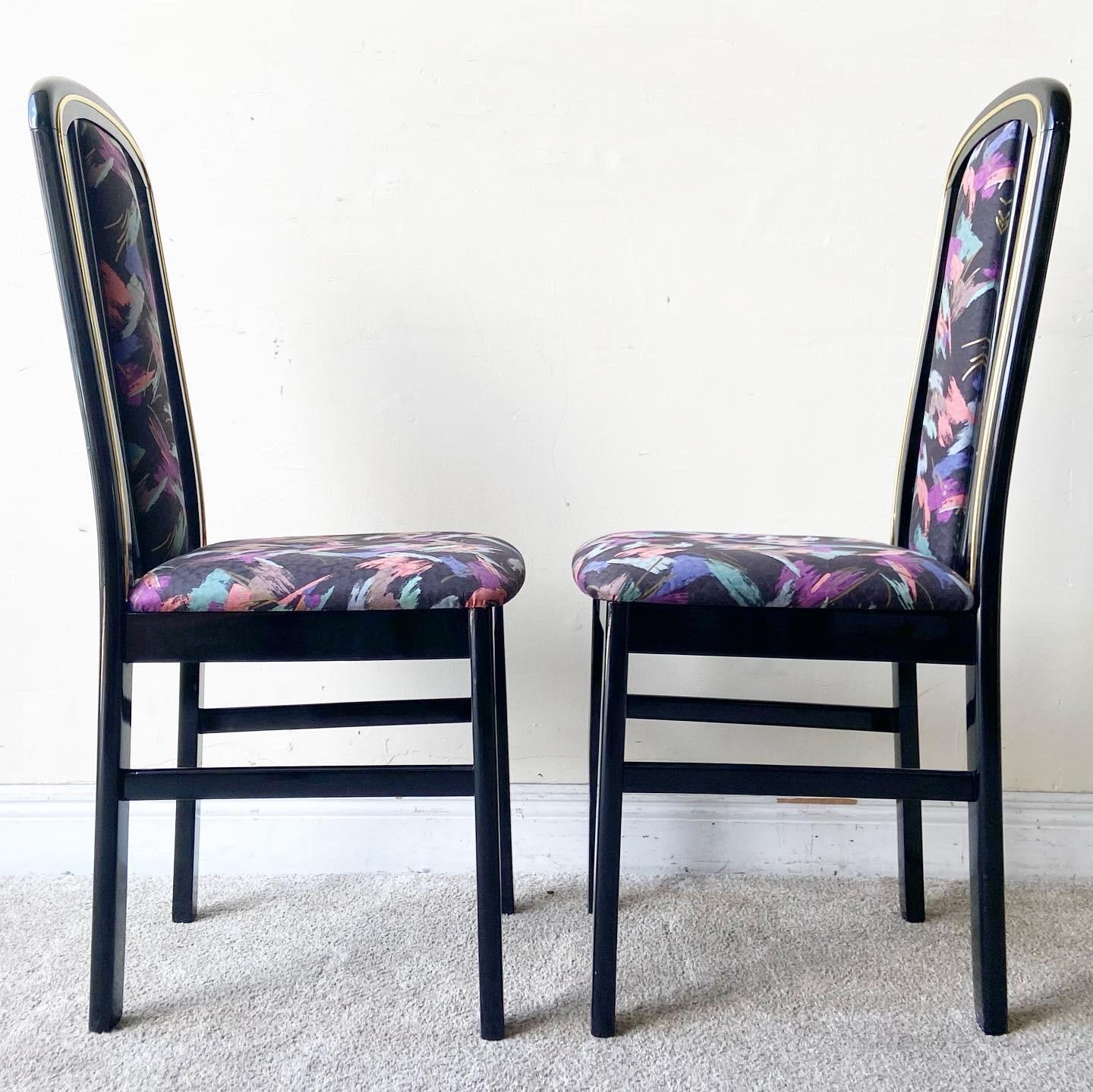 Art Deco Multi Color Fabric Dining Chairs, Set of 6 In Good Condition In Delray Beach, FL