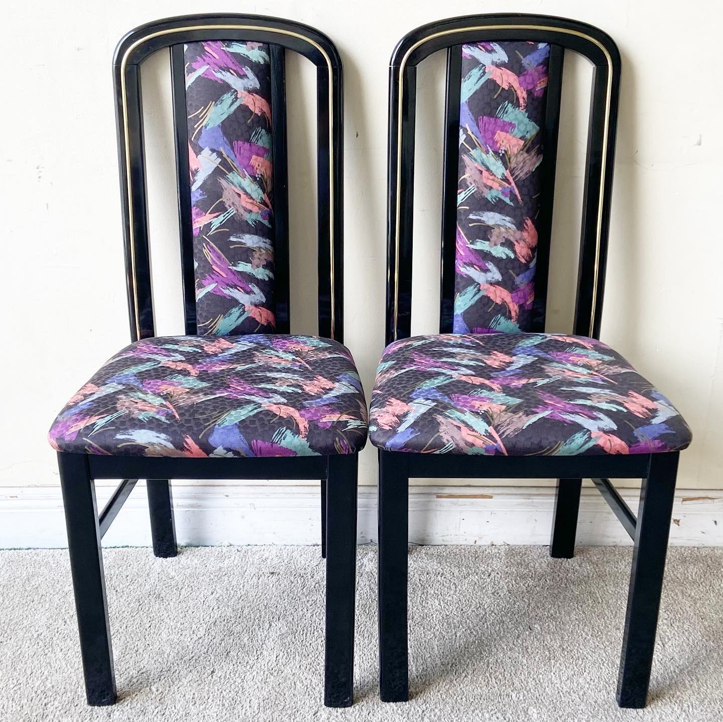 Art Deco Multi Color Fabric Dining Chairs, Set of 6 2