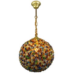 Art Deco Multicolored Murano Beaded Glass Globe Shaped Pendant Light