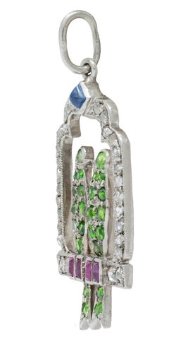 Art Deco Multi-Gem Diamond Platinum Vintage Lovebird Charm