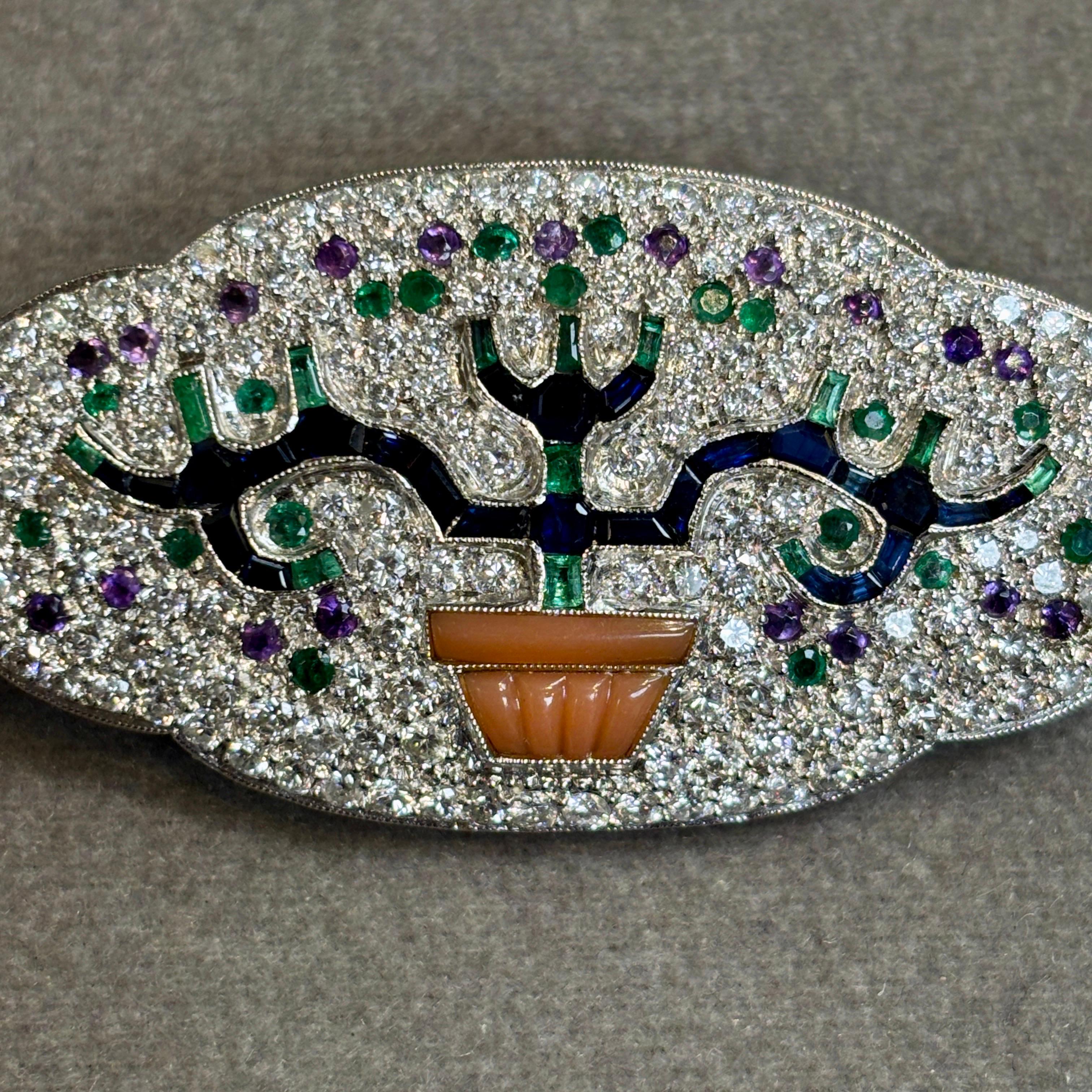 Broche Giardinetto Art déco à pierres précieuses multiples en vente 1