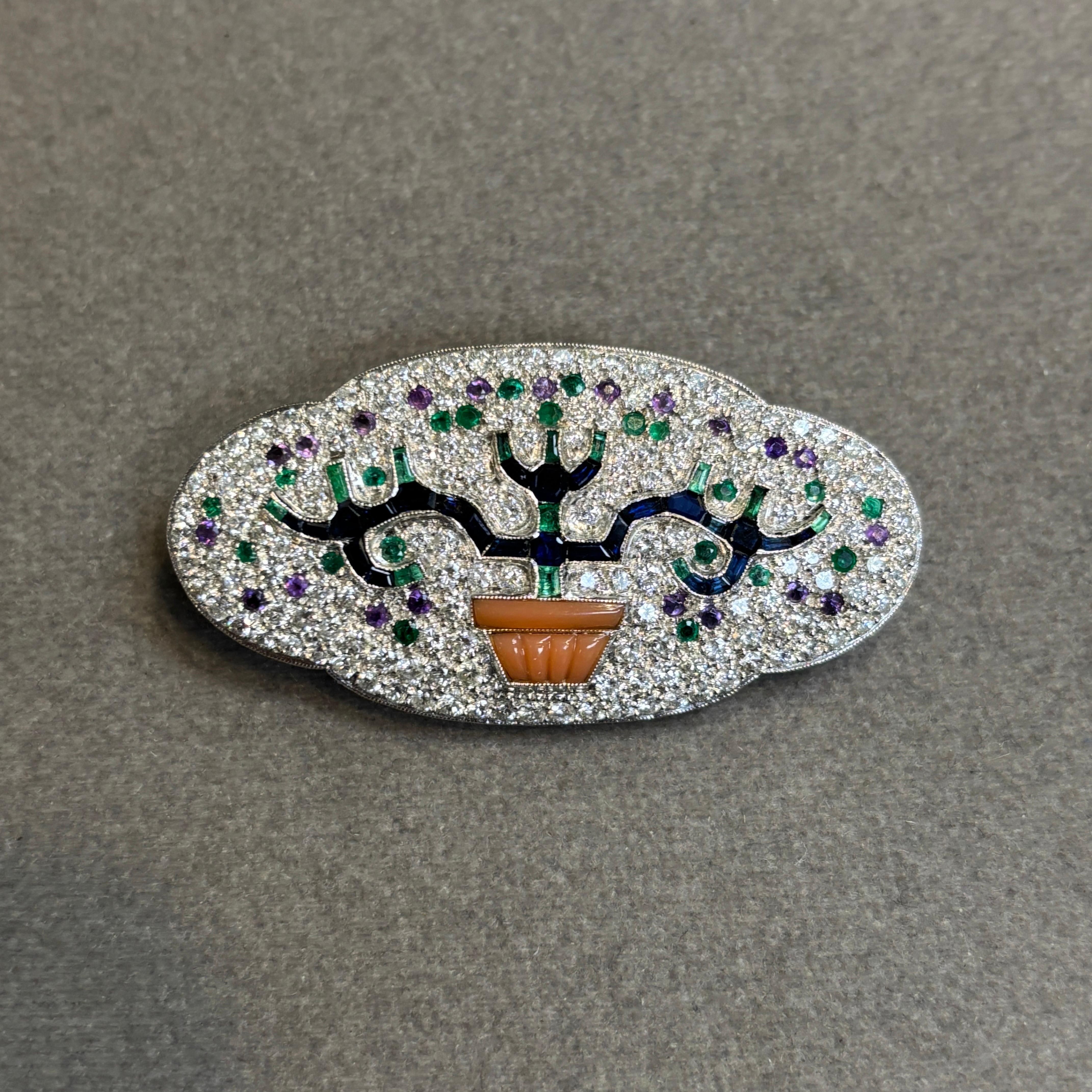 Broche Giardinetto Art déco à pierres précieuses multiples en vente 2