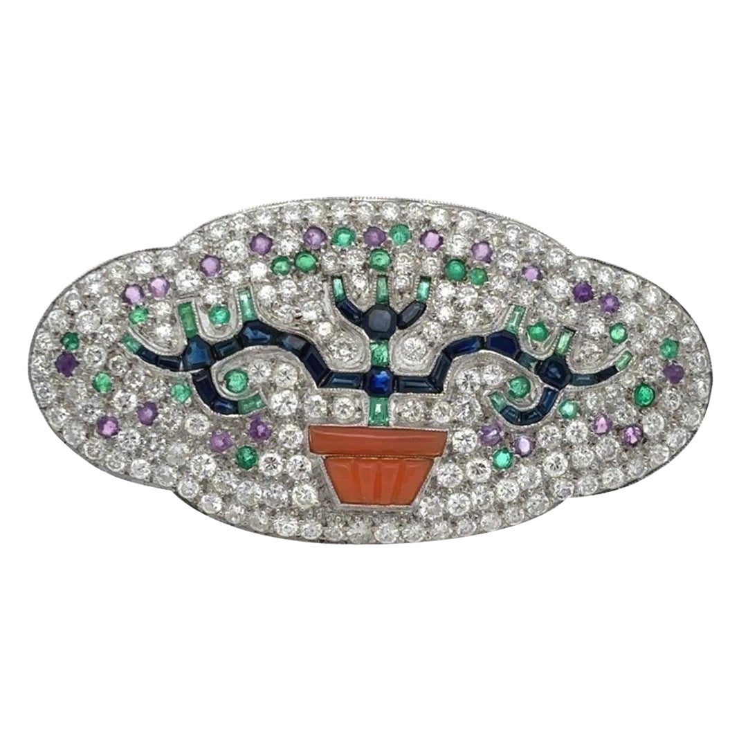 Broche Giardinetto Art déco à pierres précieuses multiples en vente
