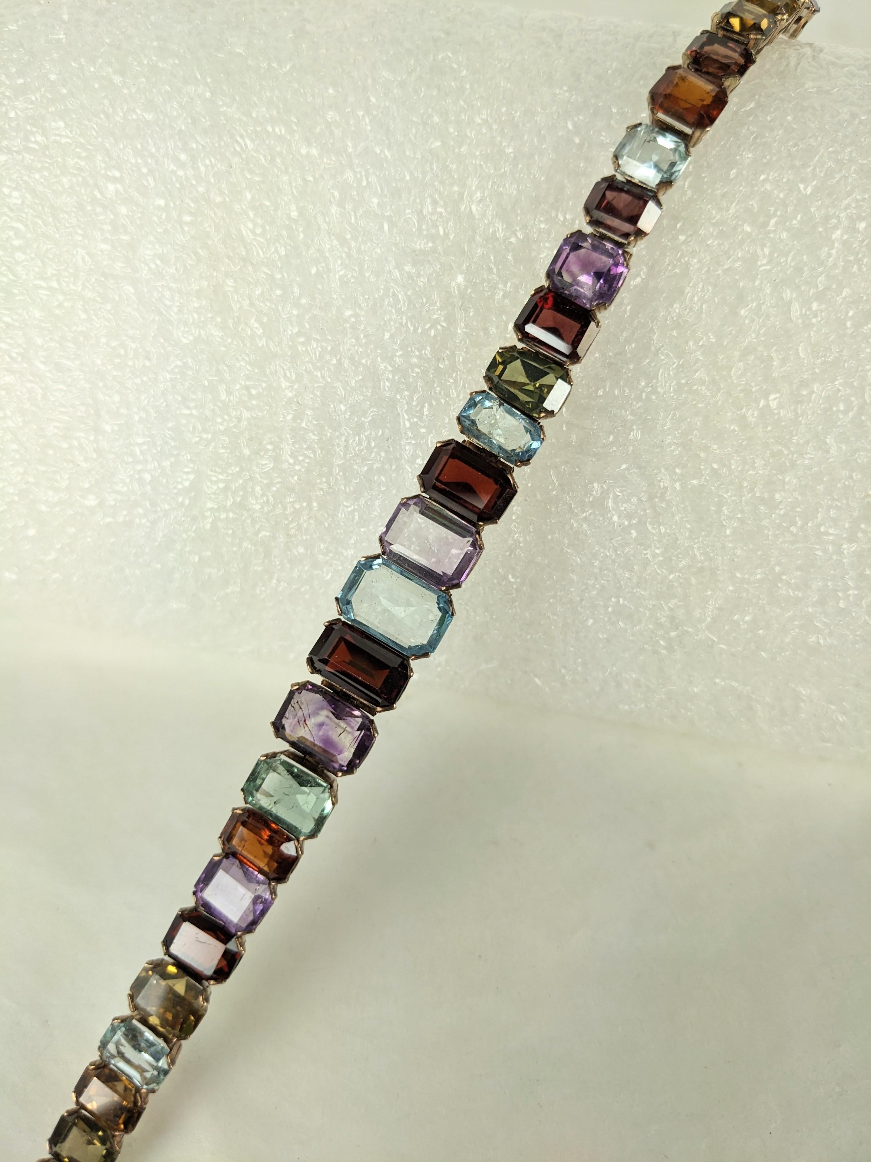 Art Deco Multi Gem Line Bracelet In Good Condition For Sale In New York, NY