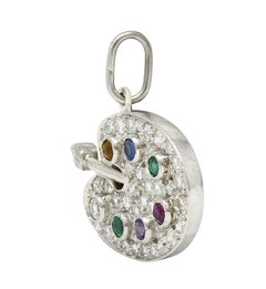Art Deco Multi-Gem Platinum Vintage Artist Palette Acrostic Pendant Charm