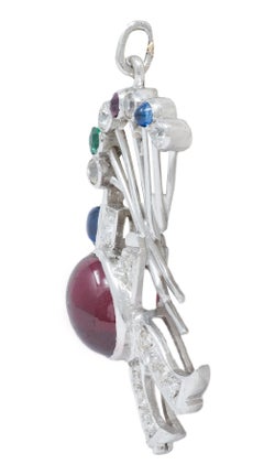 Art Deco Multi-Gem Platinum Vintage Man With Balloon Charm