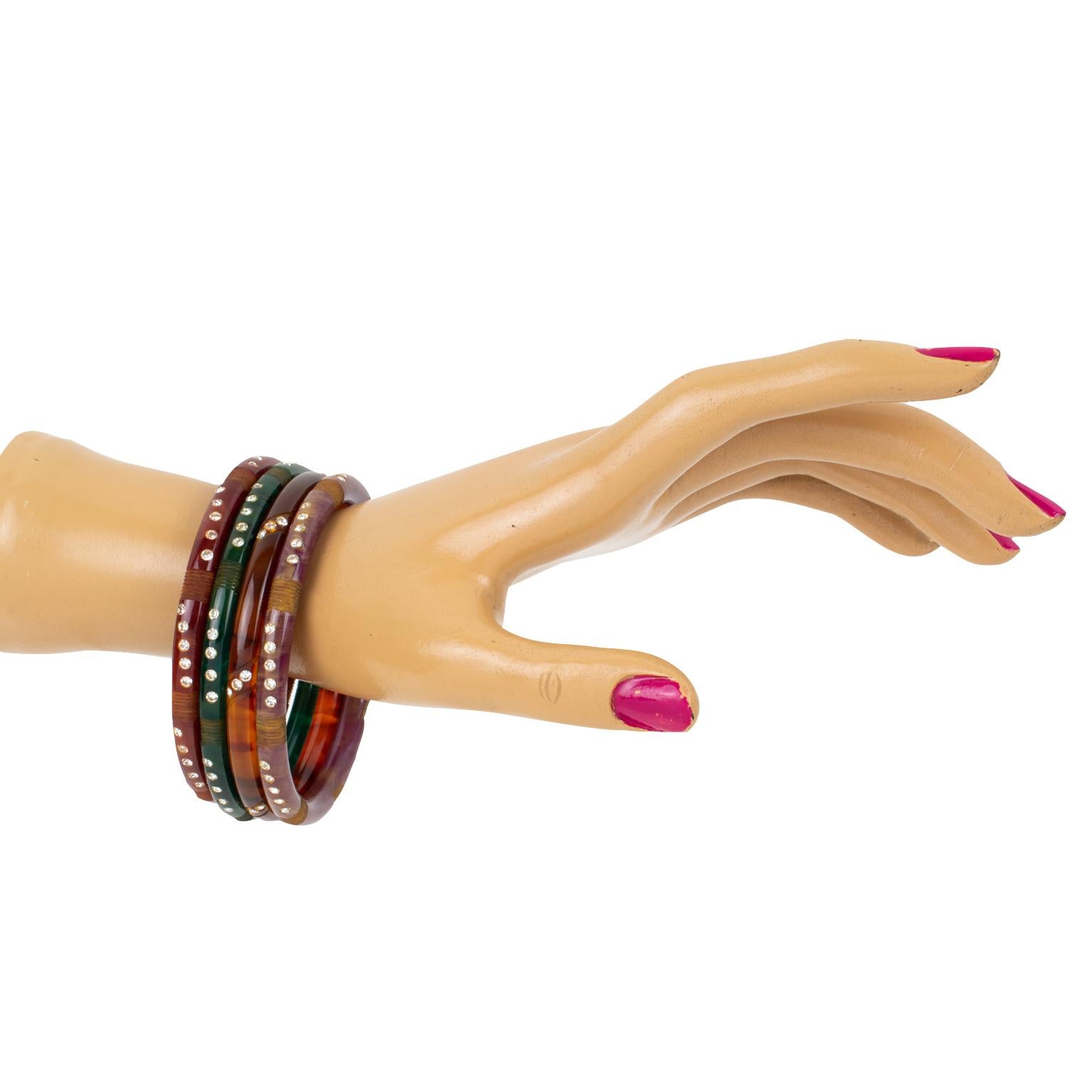 Art Deco Multicolor Bakelite Jeweled Bracelet Bangle Spacer set 4 pieces 1