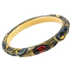 Bracciale Art Deco Multicolor Bangle Celluloide con Intaglio Coccinella