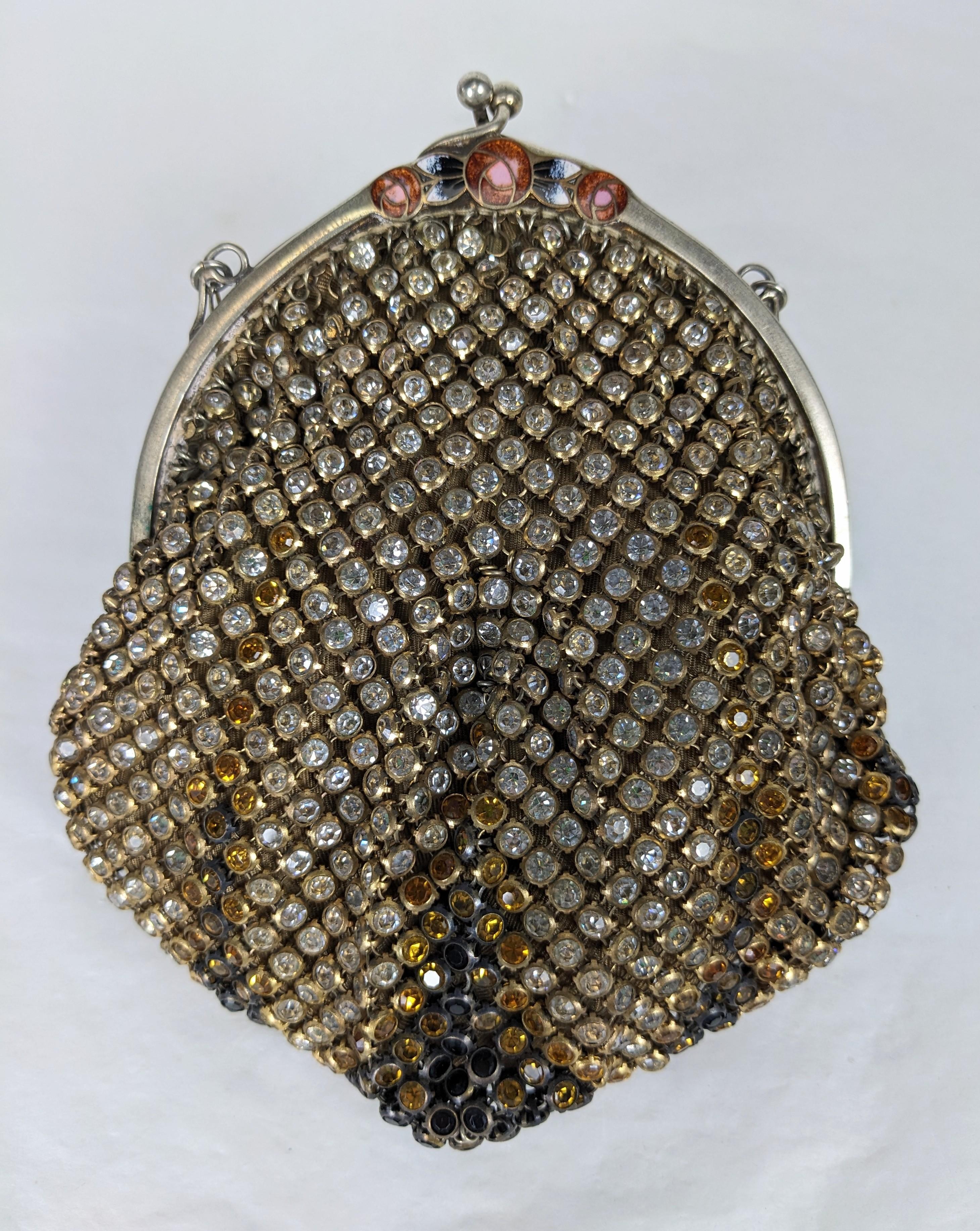 Sac de soirée Art déco en cristal et émail multicolore Bon état - En vente à New York, NY