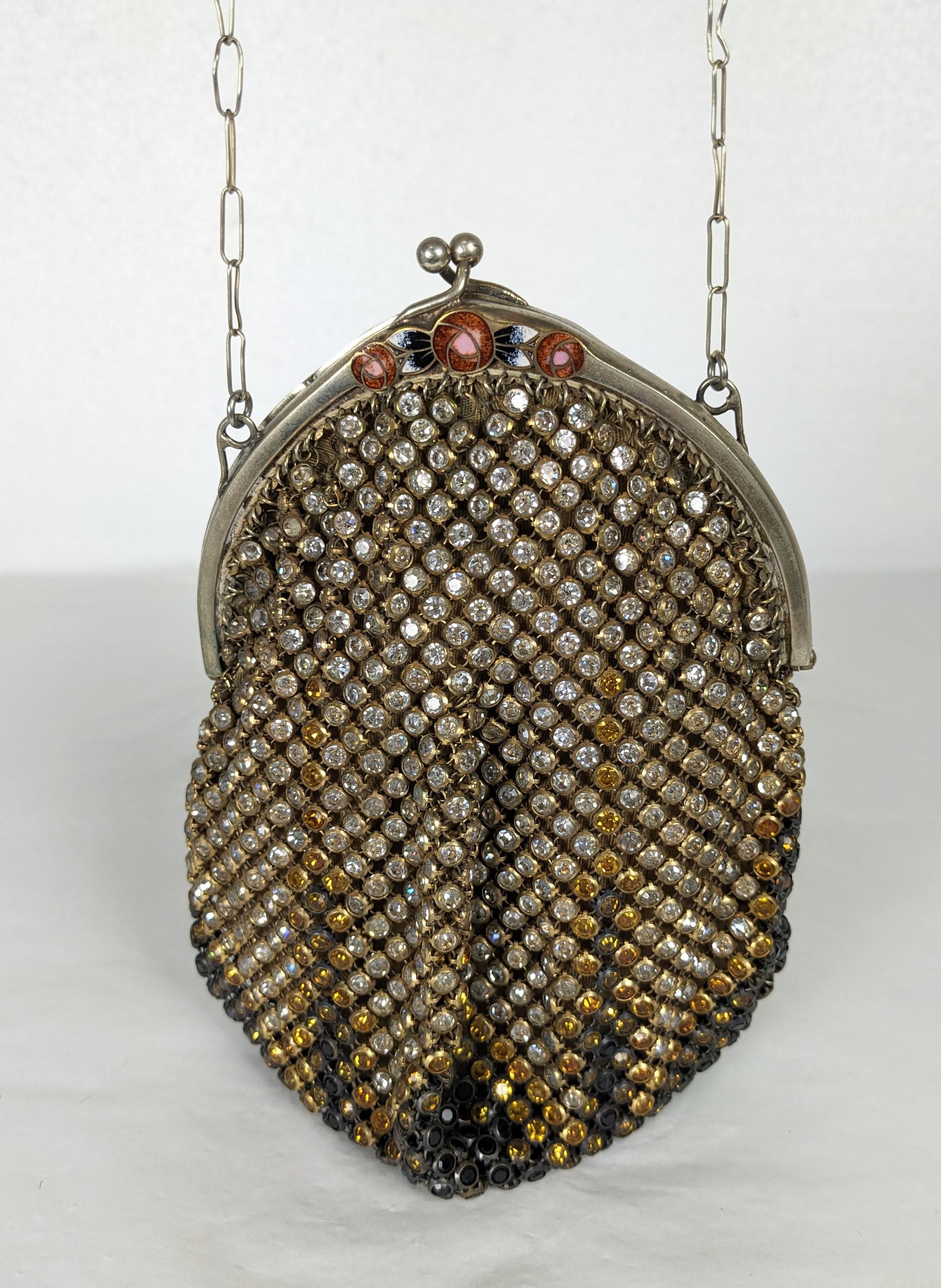 Sac de soirée Art déco en cristal et émail multicolore en vente 1